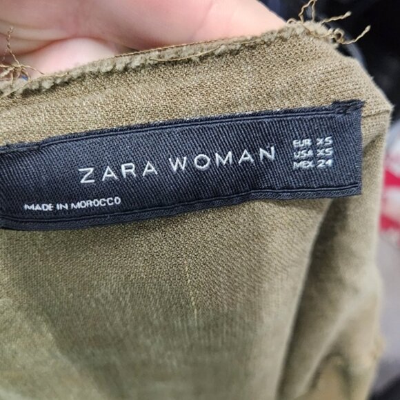 ZARA Woman Olive Green Loose Linen Jacket with Ribbon Tie Size XXS - Picture 12 of 14